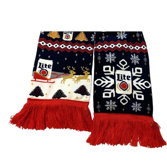 Miller Light Beer Scarf Winter Blue Red Knit Christmas Reindeer Holiday Sherpa - Picture 6 of 9